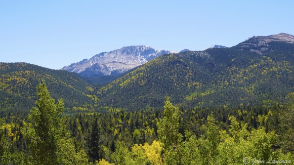Pikes Peak in the background, colors below