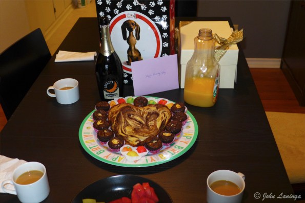 Presents and chocolate heart cake