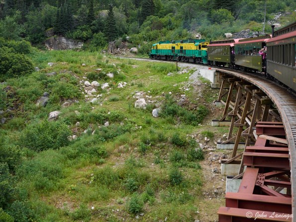 Engine, crossing a trestle bridge