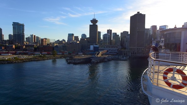 Looking back into the sun as we depart Vancouver harbor.