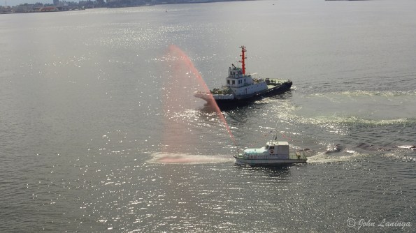 On arrival, we were greeted by a colorful display by a firefighting boat.