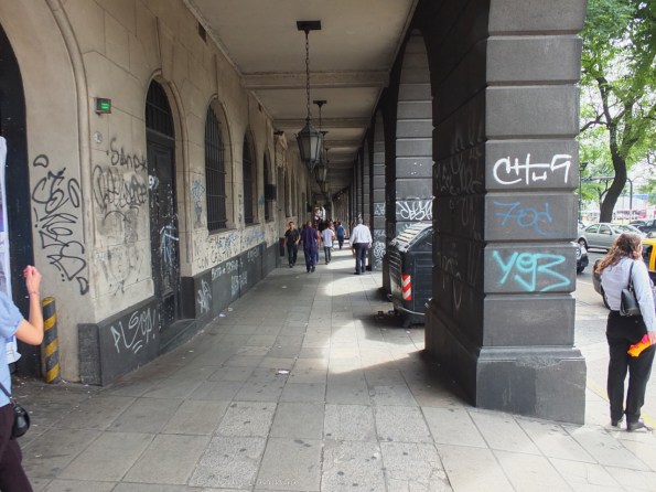 Walkway under one of the buildings