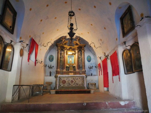 In the chapel, part way up to the fort