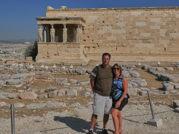 Tanya and Shane in front of the caryatids (female statues)