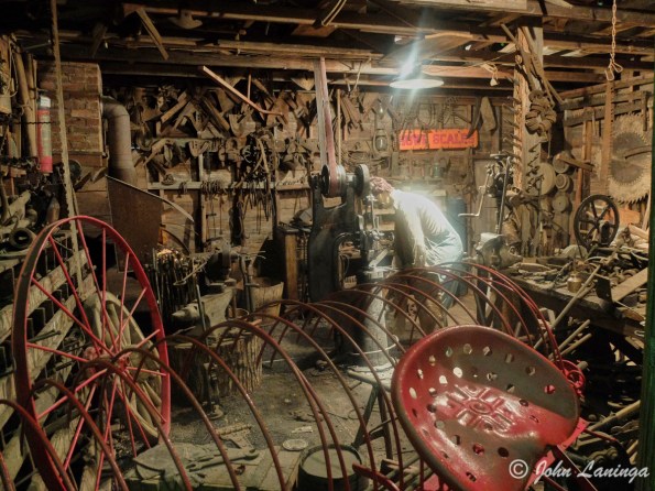 Inside a work shop with animated "worker"